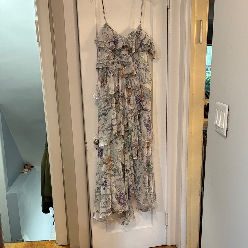 Floral Ruffle Maxi Dress in Cream with Pastel Print